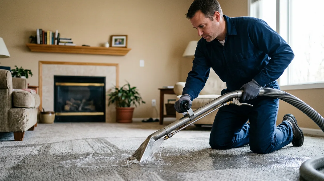 Water damage restoration technician working near Macomb, IL